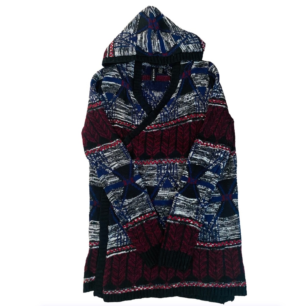 Y2K Full Tilt Long Sleeve Hooded Aztec Print Open Front Cardigan/Duster Medium
